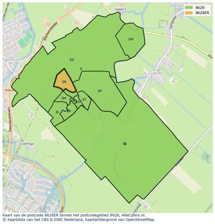 Afbeelding van het postcodegebied 8628 ER op de kaart.