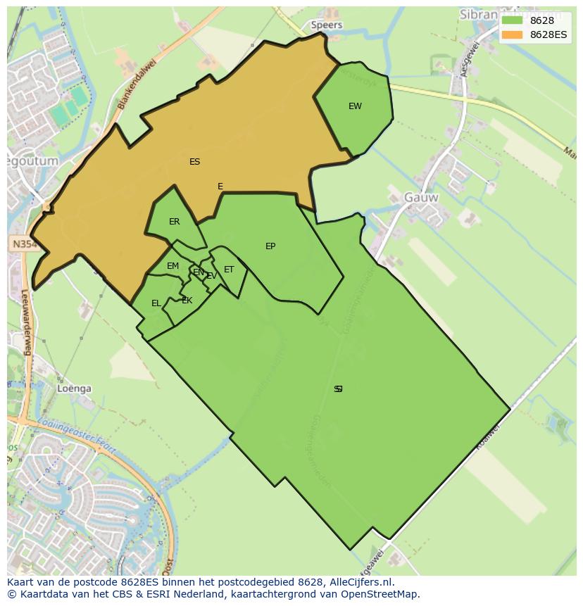 Afbeelding van het postcodegebied 8628 ES op de kaart.