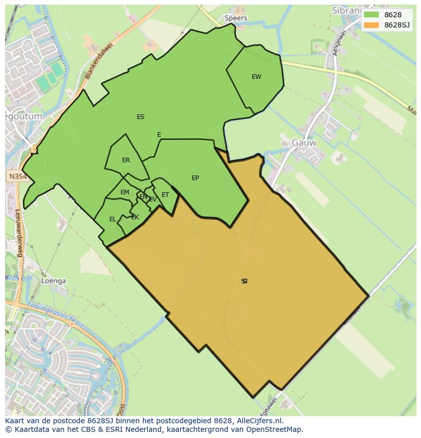 Afbeelding van het postcodegebied 8628 SJ op de kaart.