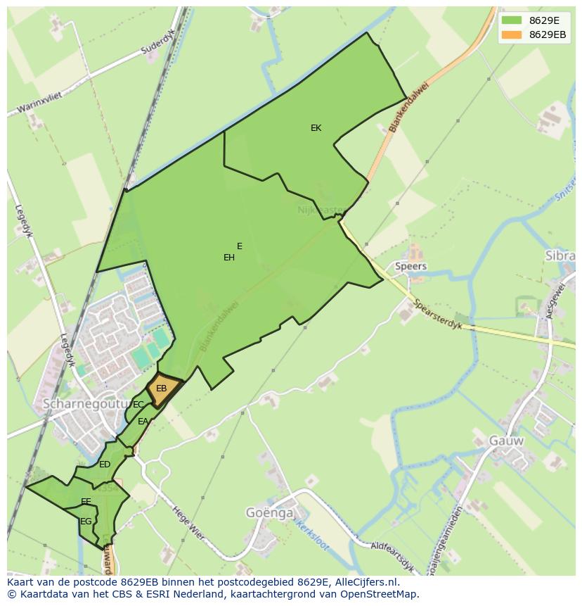 Afbeelding van het postcodegebied 8629 EB op de kaart.