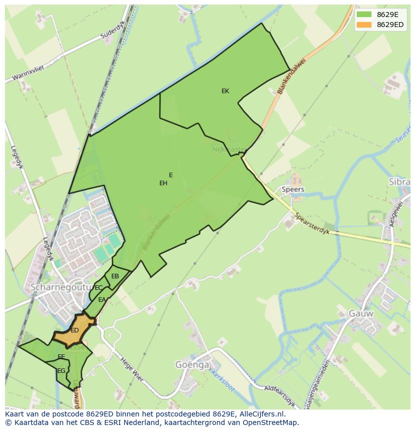 Afbeelding van het postcodegebied 8629 ED op de kaart.