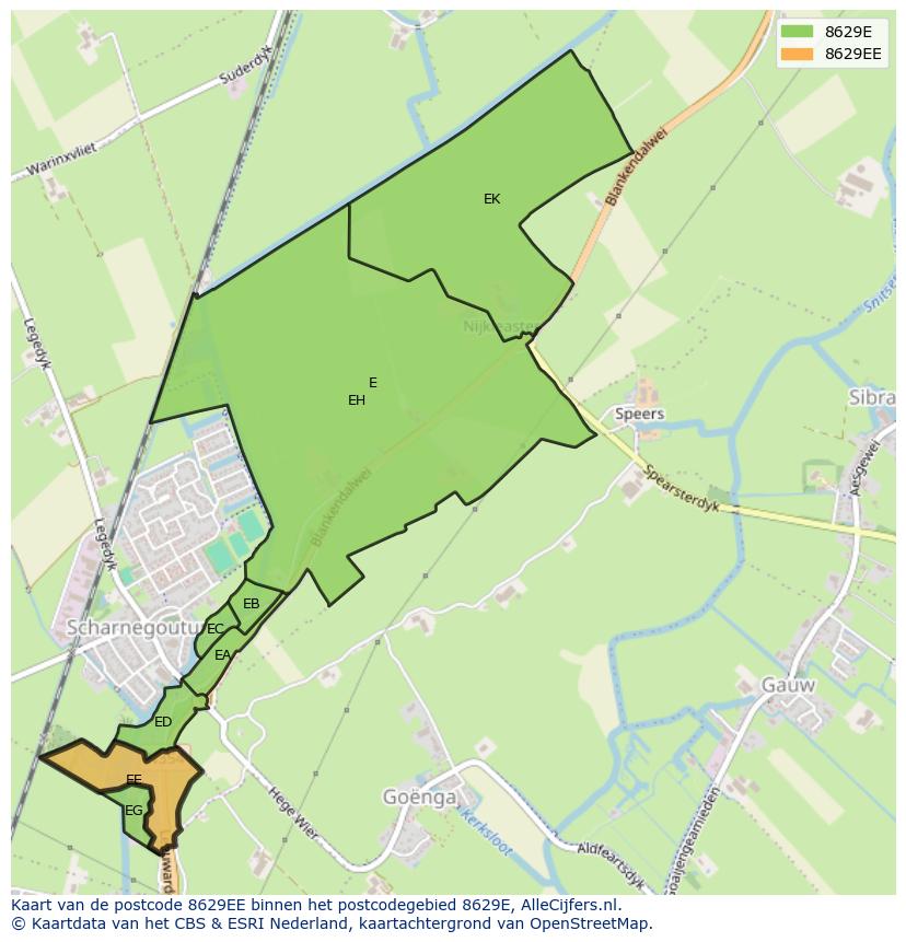 Afbeelding van het postcodegebied 8629 EE op de kaart.