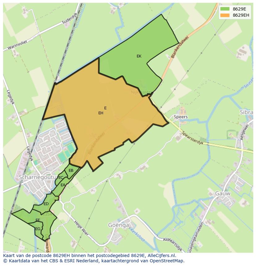 Afbeelding van het postcodegebied 8629 EH op de kaart.