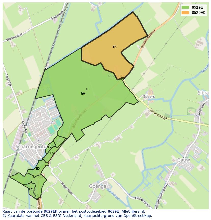 Afbeelding van het postcodegebied 8629 EK op de kaart.