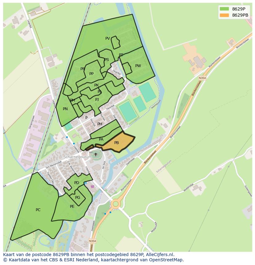 Afbeelding van het postcodegebied 8629 PB op de kaart.