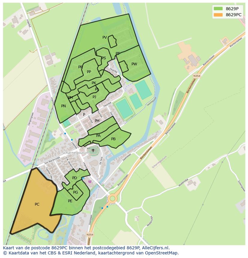 Afbeelding van het postcodegebied 8629 PC op de kaart.