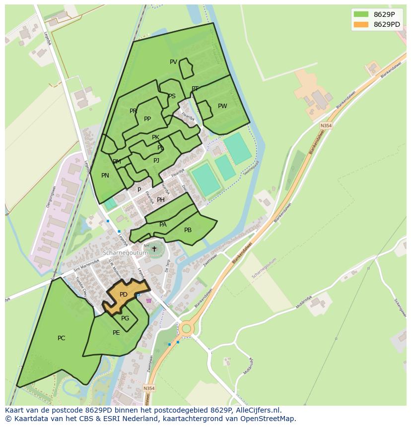 Afbeelding van het postcodegebied 8629 PD op de kaart.