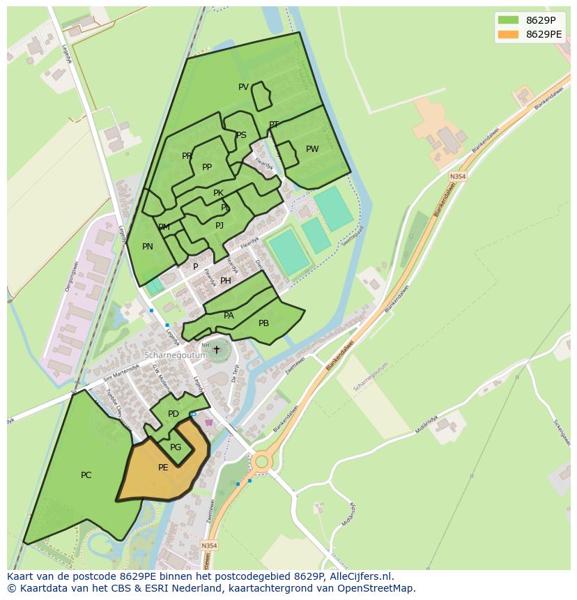 Afbeelding van het postcodegebied 8629 PE op de kaart.