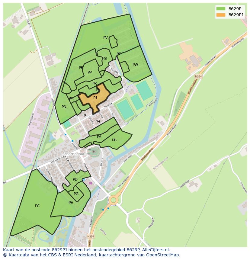 Afbeelding van het postcodegebied 8629 PJ op de kaart.