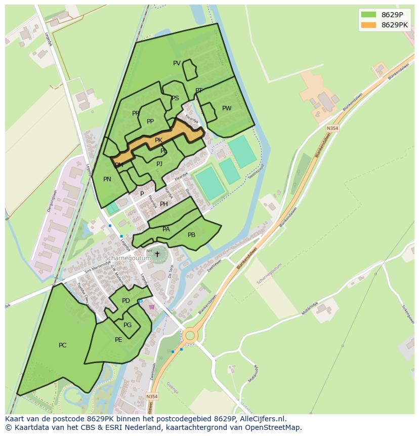 Afbeelding van het postcodegebied 8629 PK op de kaart.