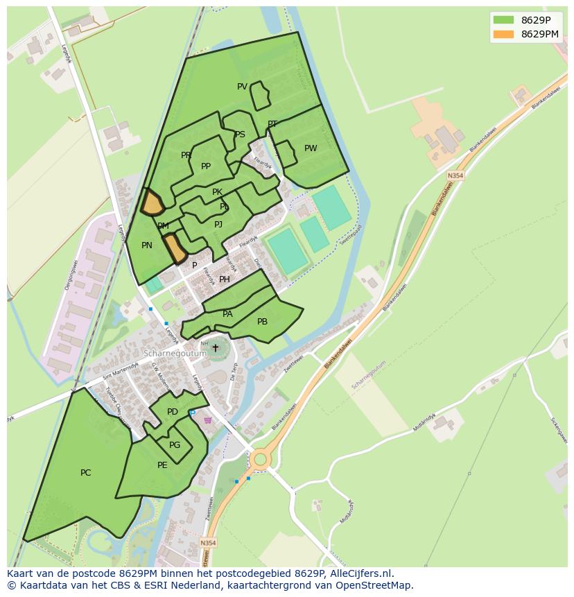 Afbeelding van het postcodegebied 8629 PM op de kaart.