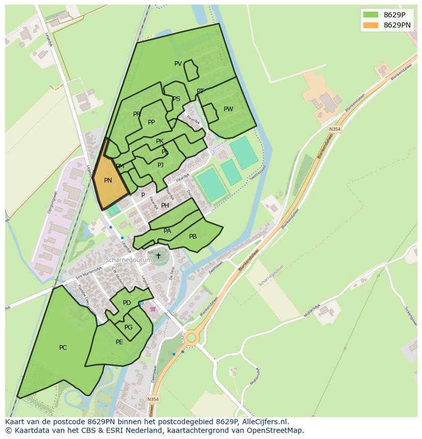 Afbeelding van het postcodegebied 8629 PN op de kaart.
