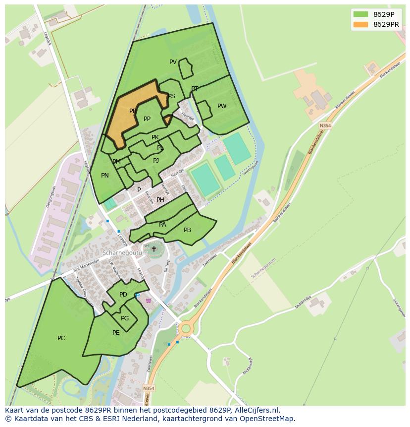 Afbeelding van het postcodegebied 8629 PR op de kaart.