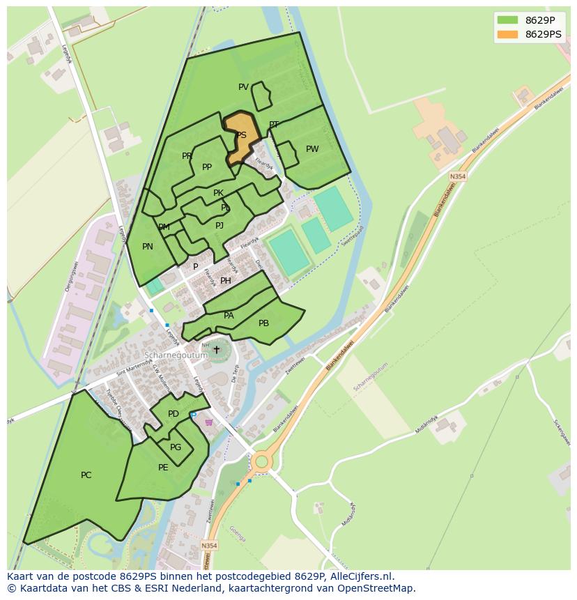 Afbeelding van het postcodegebied 8629 PS op de kaart.