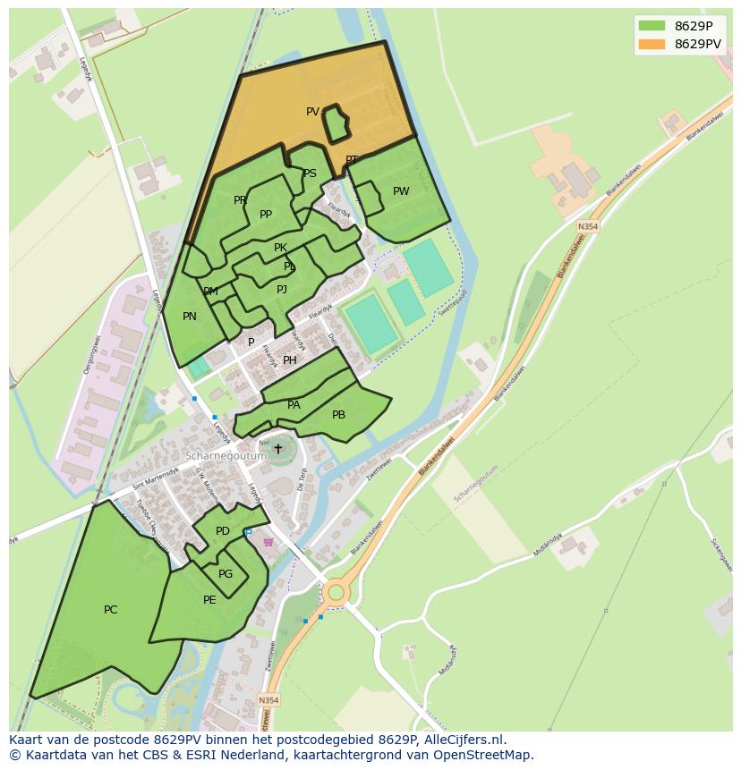 Afbeelding van het postcodegebied 8629 PV op de kaart.