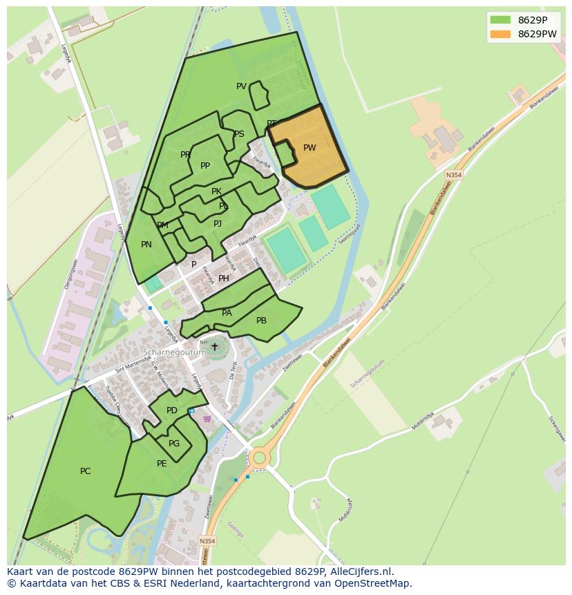 Afbeelding van het postcodegebied 8629 PW op de kaart.