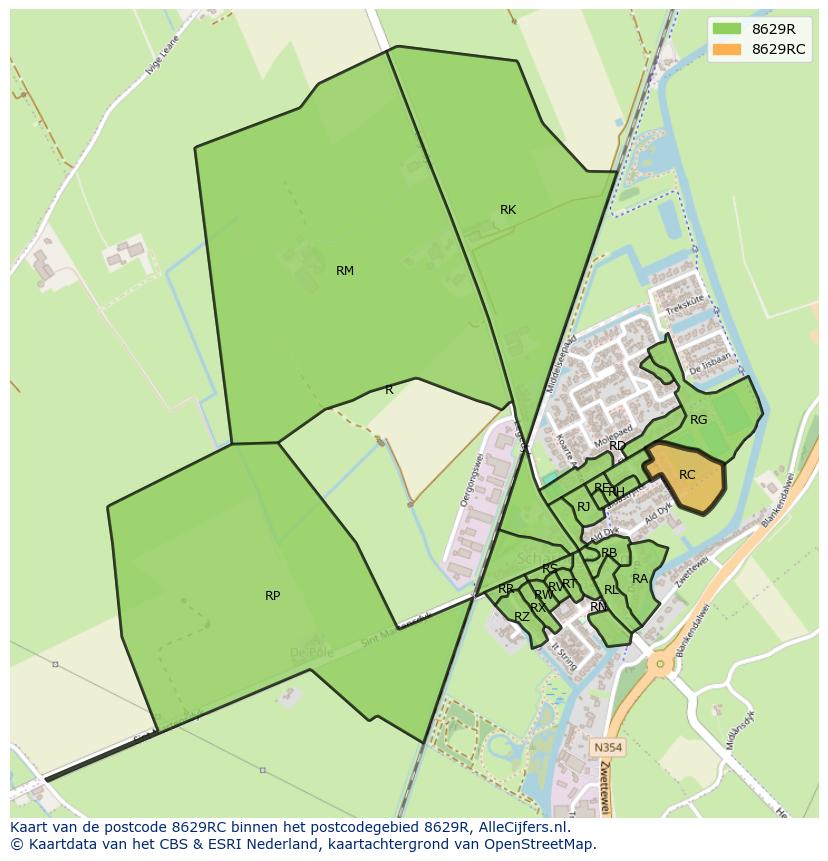Afbeelding van het postcodegebied 8629 RC op de kaart.