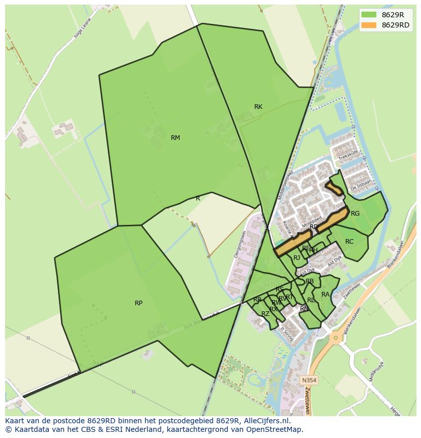 Afbeelding van het postcodegebied 8629 RD op de kaart.