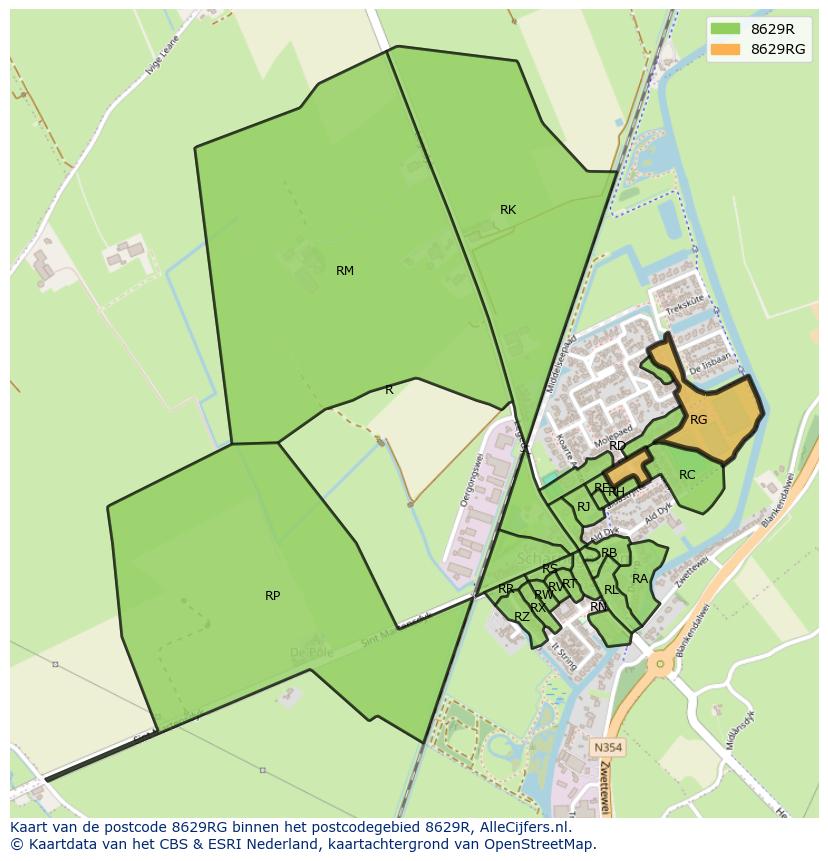 Afbeelding van het postcodegebied 8629 RG op de kaart.