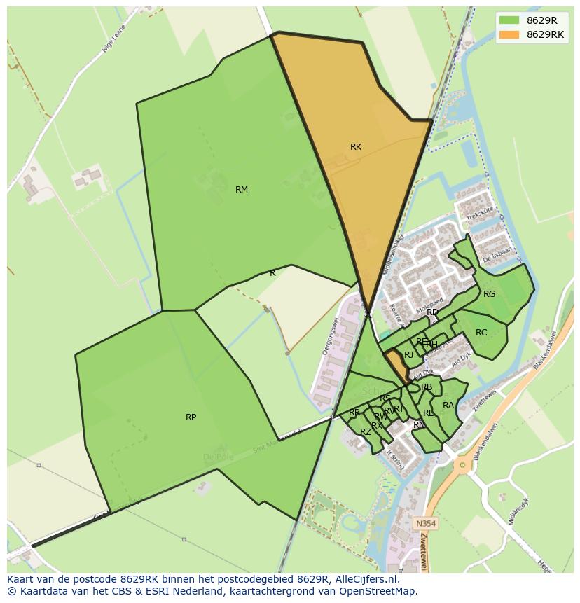 Afbeelding van het postcodegebied 8629 RK op de kaart.