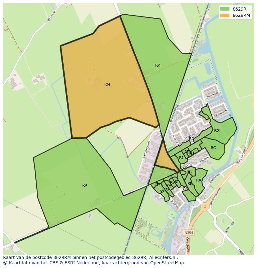 Afbeelding van het postcodegebied 8629 RM op de kaart.