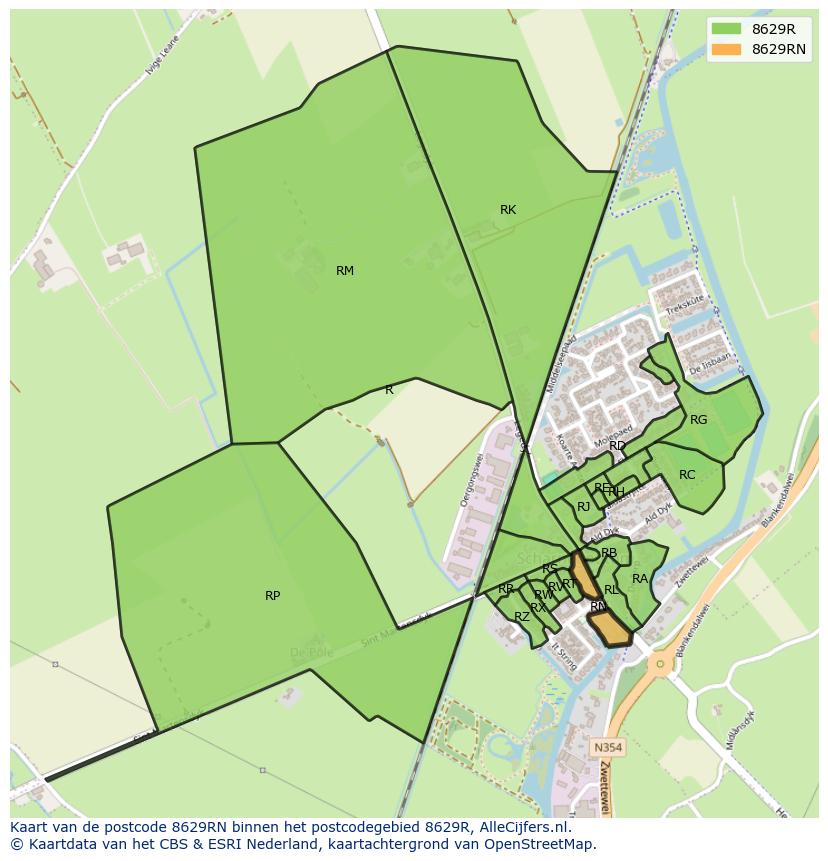 Afbeelding van het postcodegebied 8629 RN op de kaart.