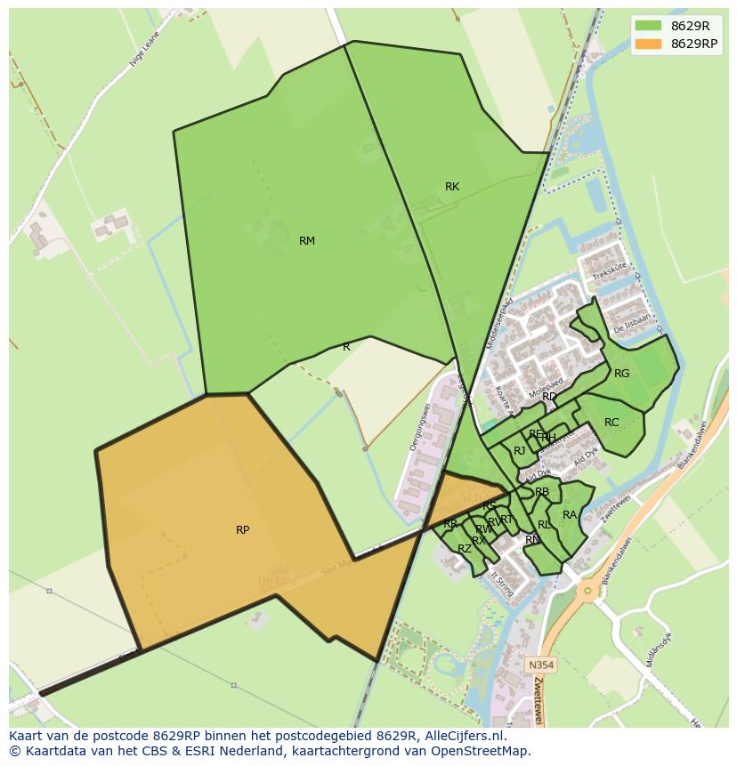 Afbeelding van het postcodegebied 8629 RP op de kaart.