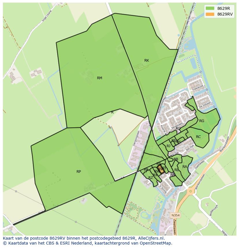 Afbeelding van het postcodegebied 8629 RV op de kaart.