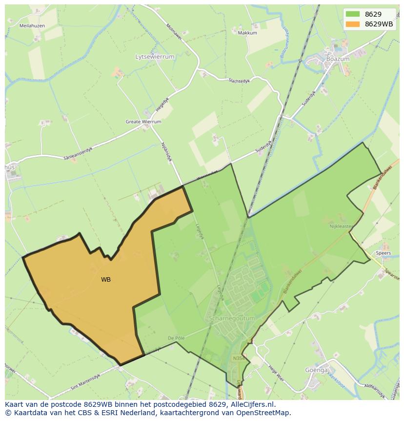 Afbeelding van het postcodegebied 8629 WB op de kaart.