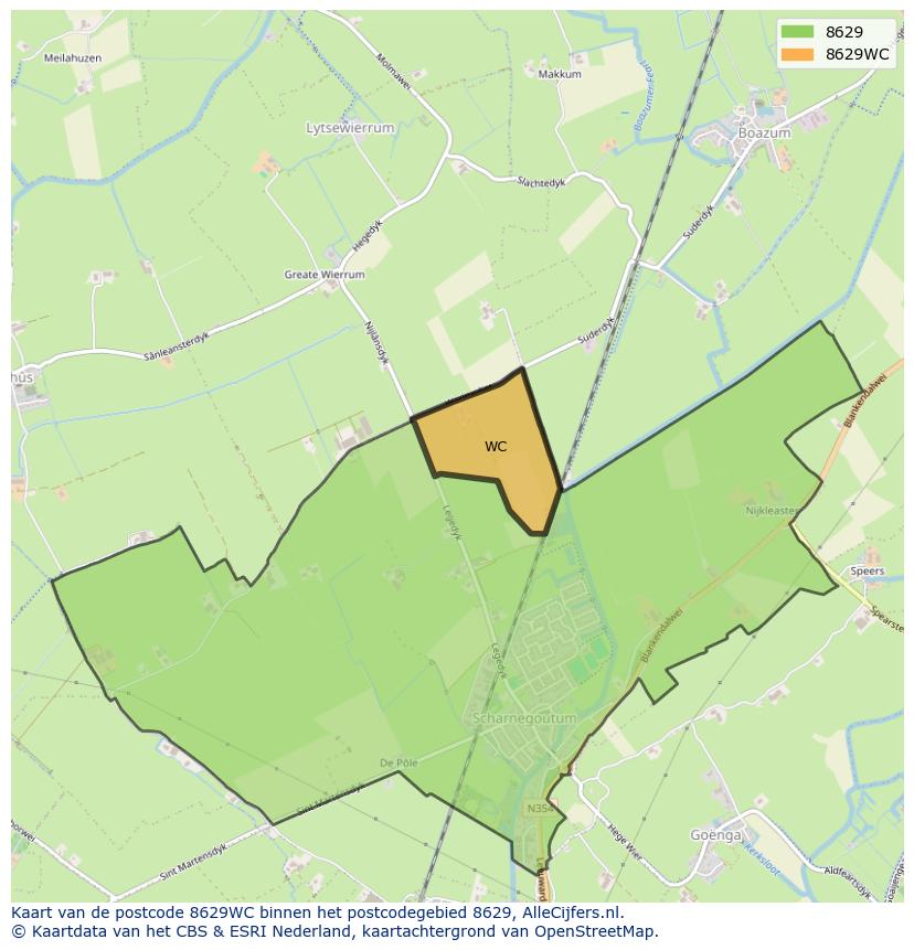 Afbeelding van het postcodegebied 8629 WC op de kaart.