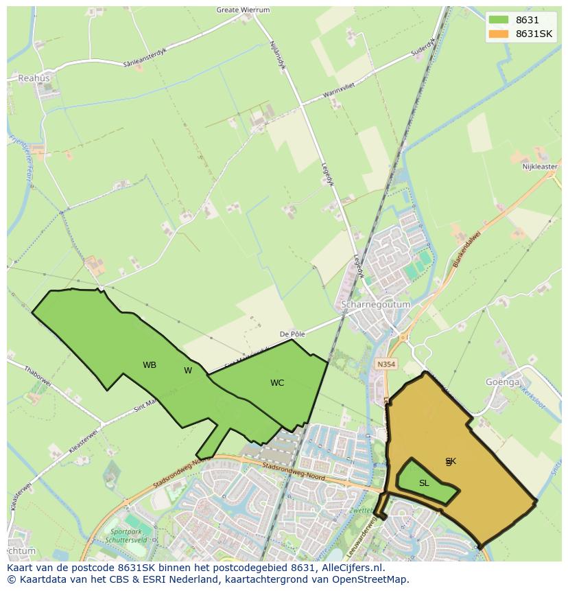 Afbeelding van het postcodegebied 8631 SK op de kaart.