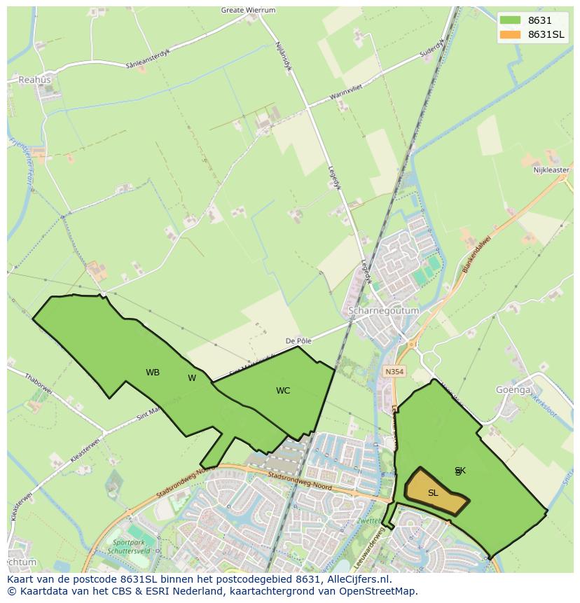 Afbeelding van het postcodegebied 8631 SL op de kaart.