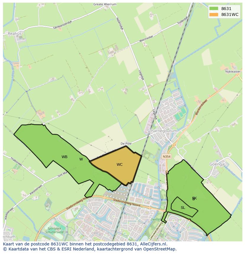 Afbeelding van het postcodegebied 8631 WC op de kaart.