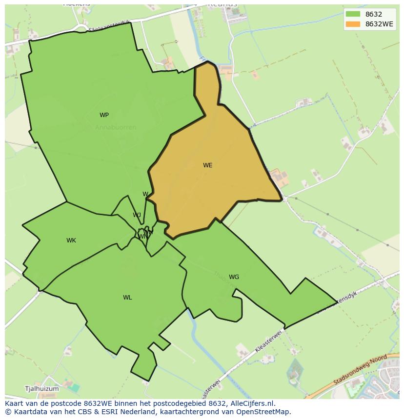 Afbeelding van het postcodegebied 8632 WE op de kaart.