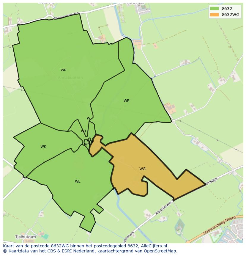 Afbeelding van het postcodegebied 8632 WG op de kaart.