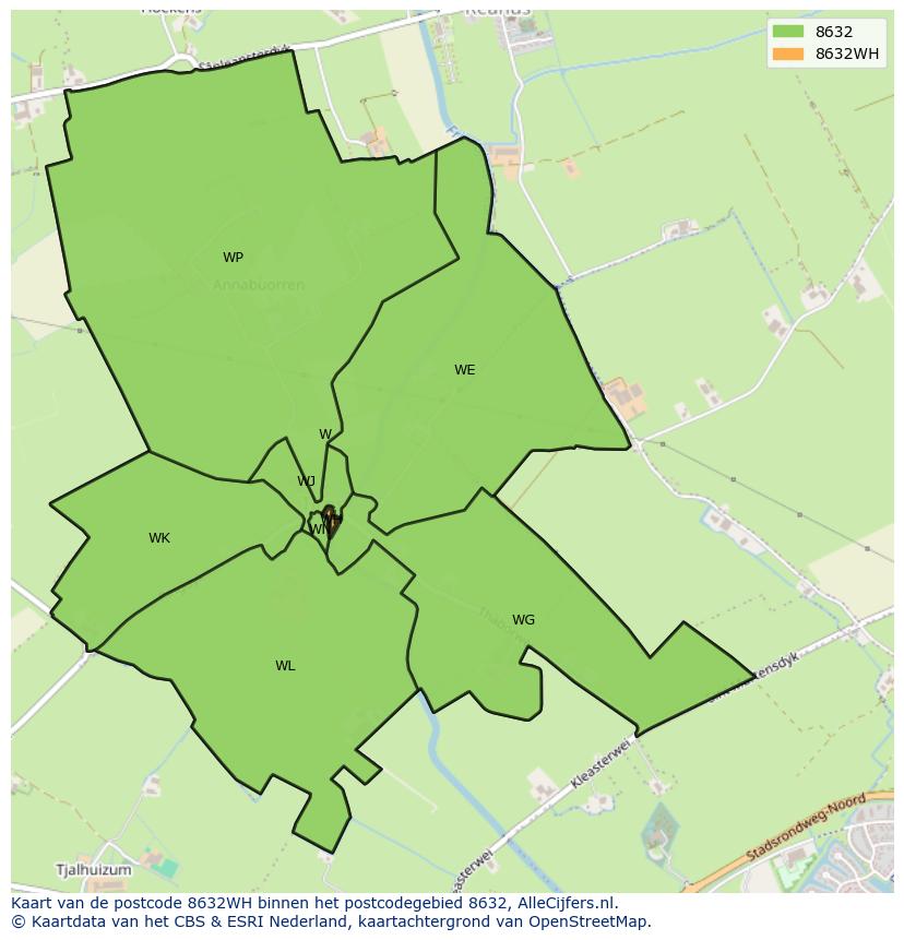 Afbeelding van het postcodegebied 8632 WH op de kaart.