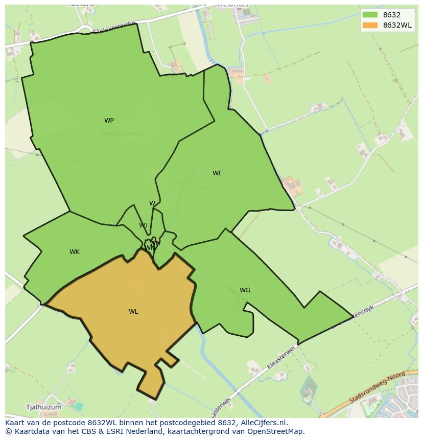 Afbeelding van het postcodegebied 8632 WL op de kaart.