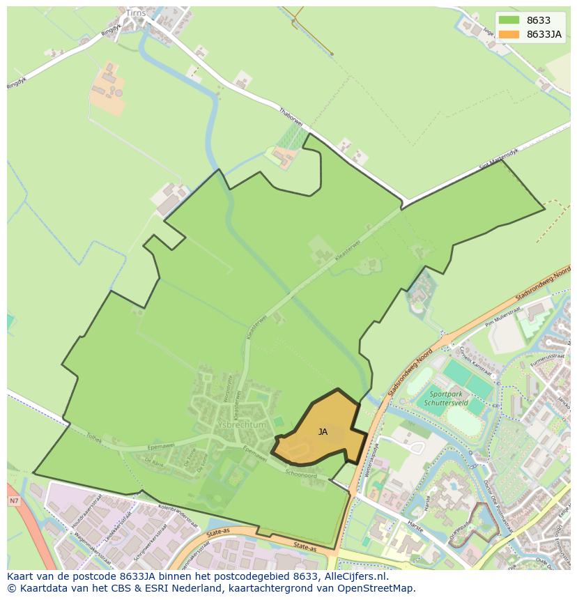 Afbeelding van het postcodegebied 8633 JA op de kaart.