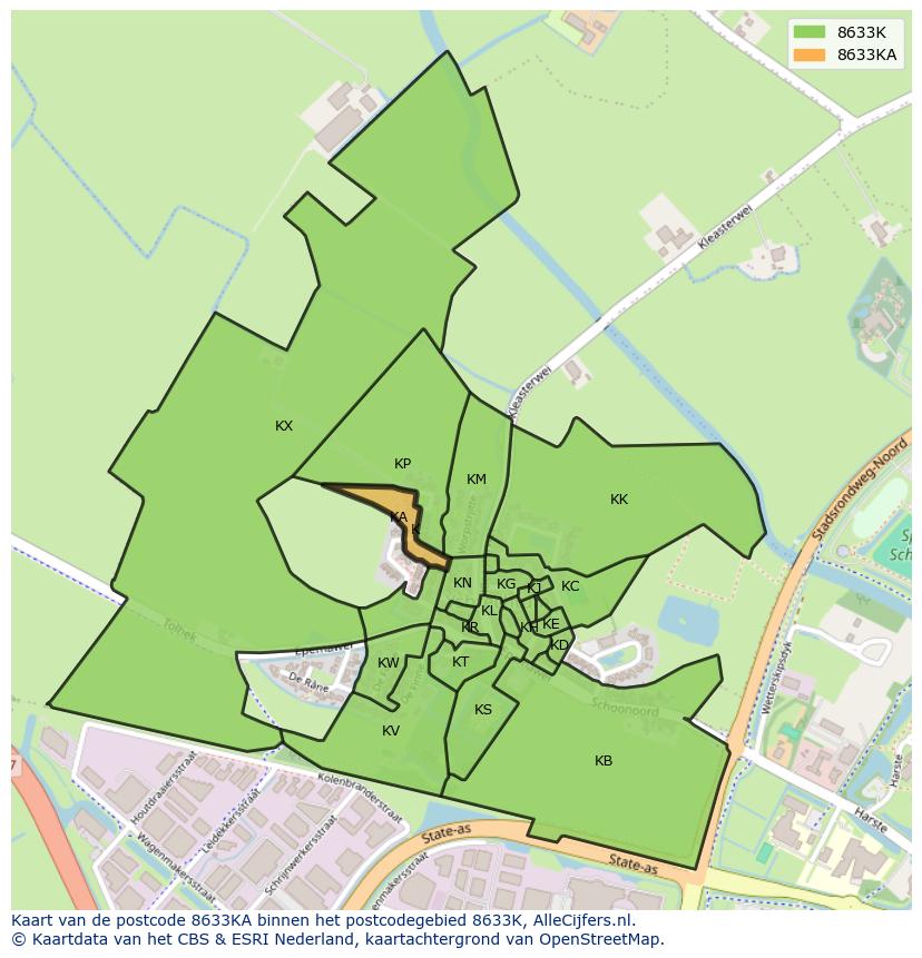 Afbeelding van het postcodegebied 8633 KA op de kaart.