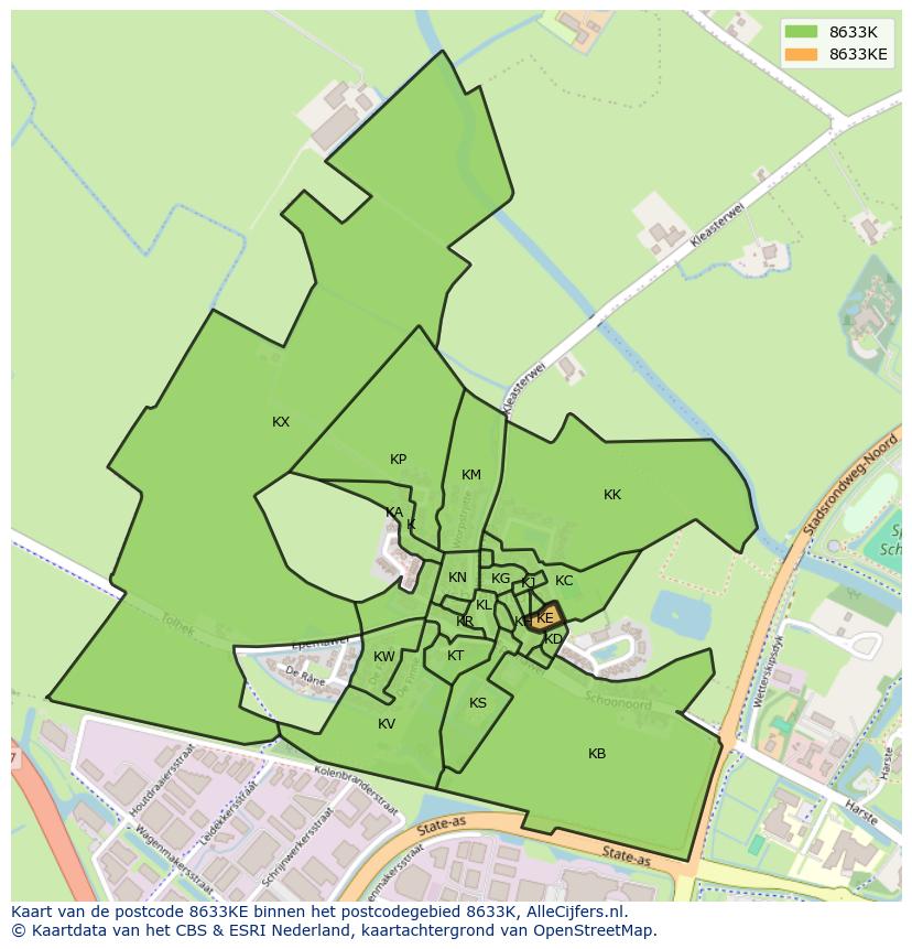 Afbeelding van het postcodegebied 8633 KE op de kaart.