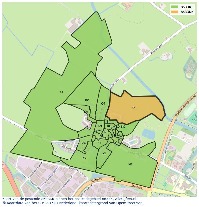 Afbeelding van het postcodegebied 8633 KK op de kaart.