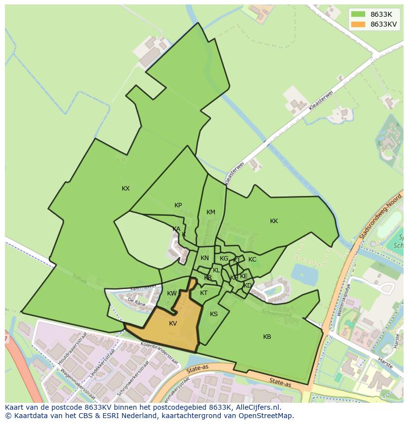 Afbeelding van het postcodegebied 8633 KV op de kaart.