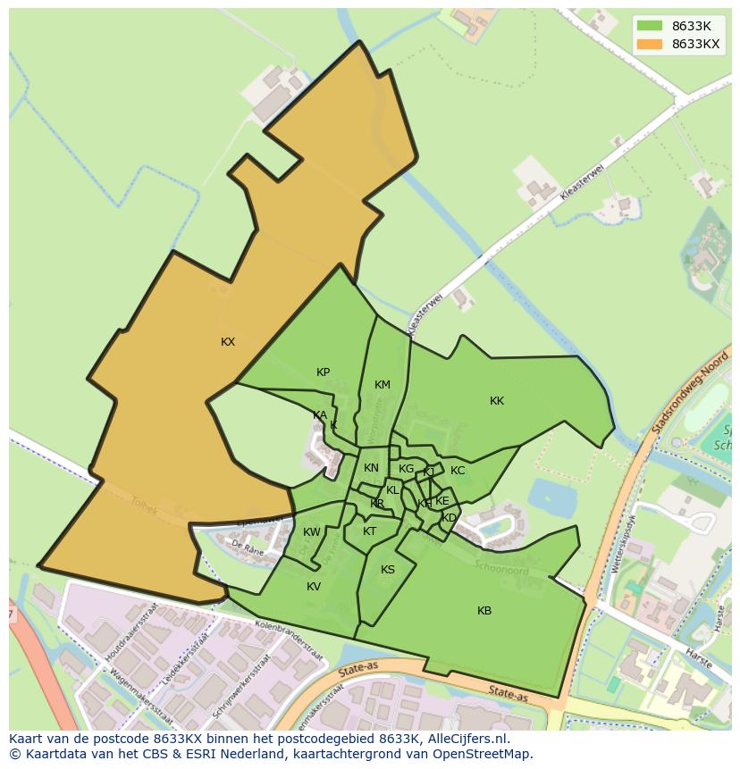 Afbeelding van het postcodegebied 8633 KX op de kaart.