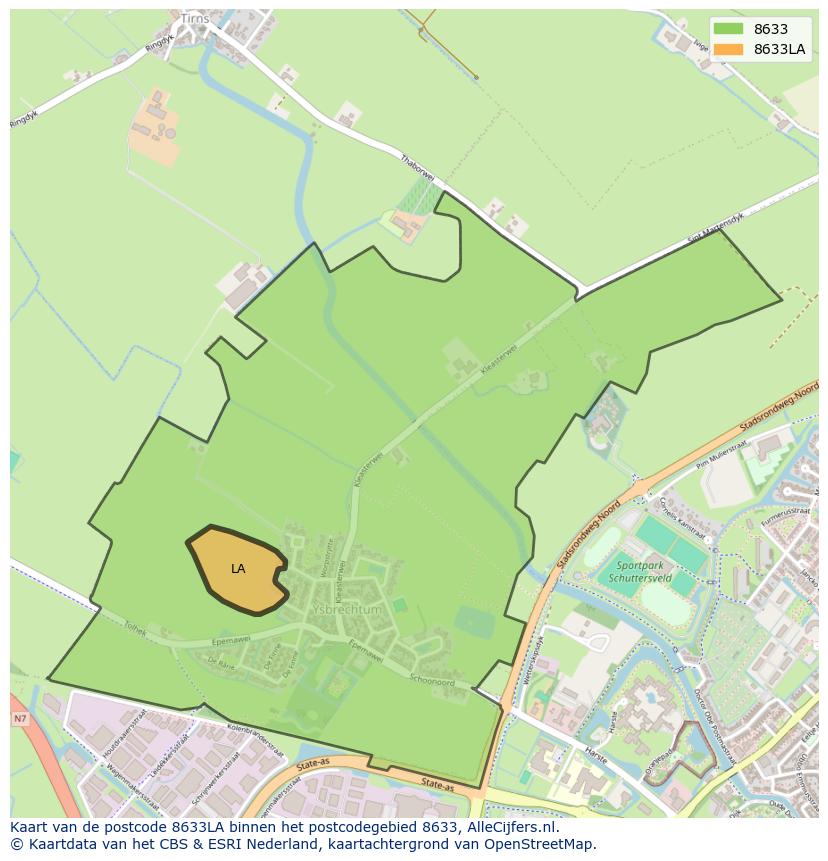 Afbeelding van het postcodegebied 8633 LA op de kaart.