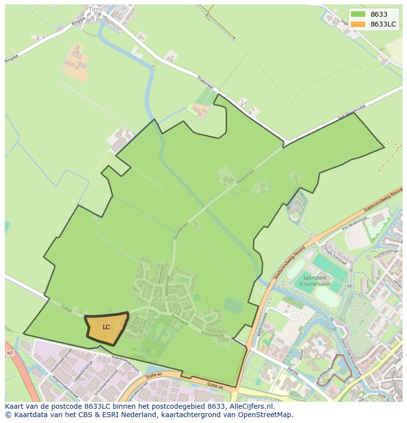 Afbeelding van het postcodegebied 8633 LC op de kaart.