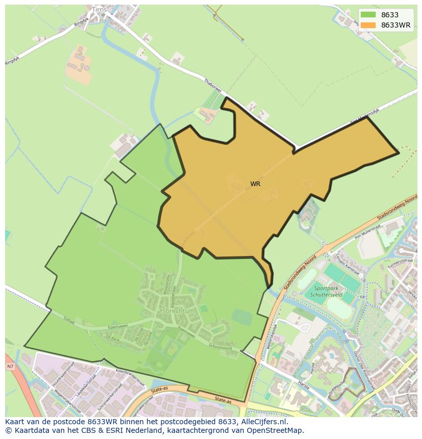 Afbeelding van het postcodegebied 8633 WR op de kaart.