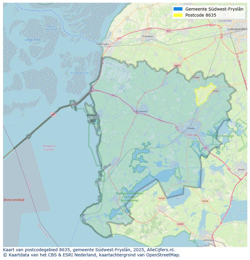 Afbeelding van het postcodegebied 8635 op de kaart.