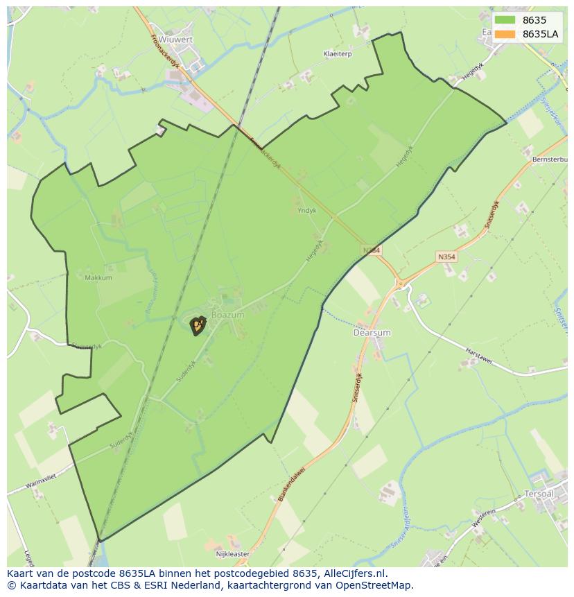 Afbeelding van het postcodegebied 8635 LA op de kaart.