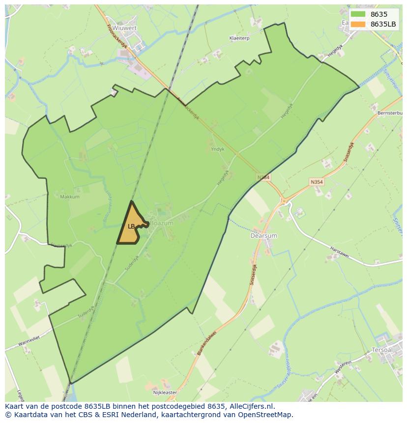 Afbeelding van het postcodegebied 8635 LB op de kaart.