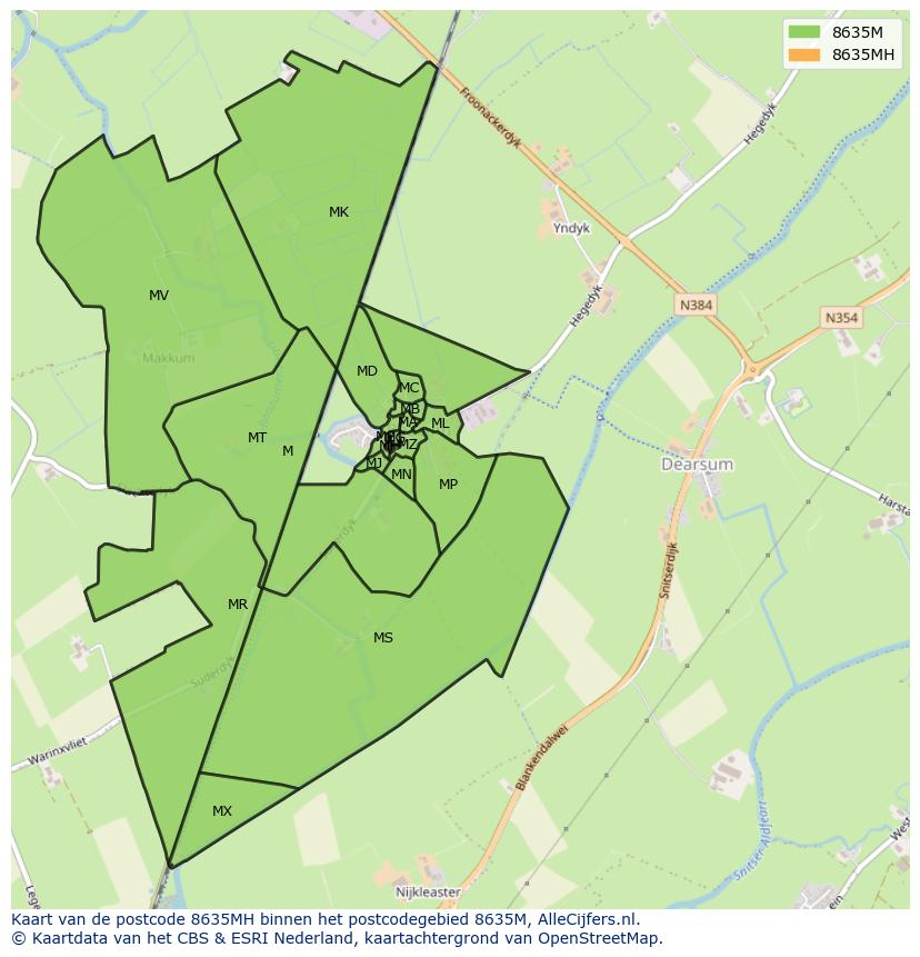 Afbeelding van het postcodegebied 8635 MH op de kaart.